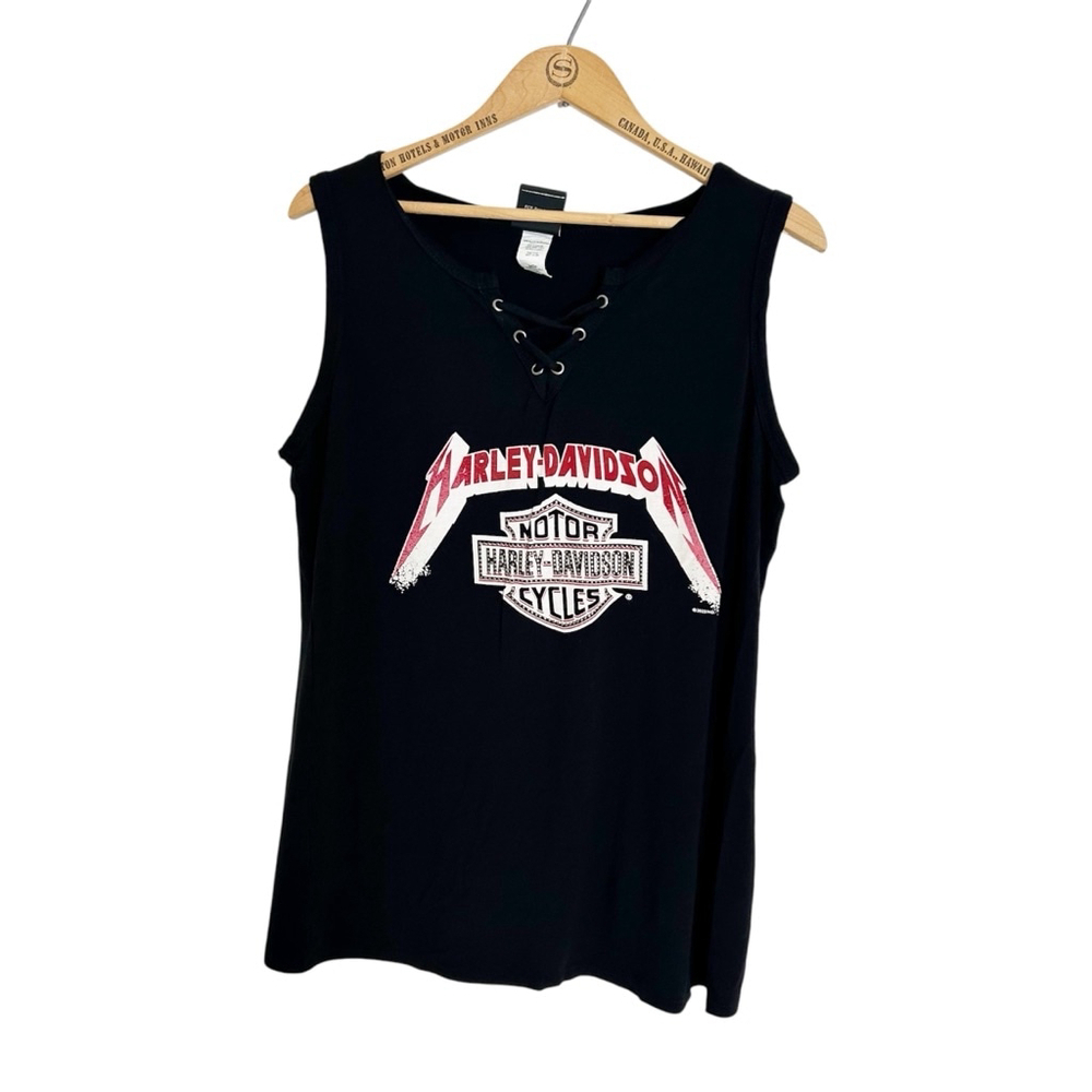 Women's Harley-Davidson Tank Top Size 1XL Black Lace Up Super Soft & Flowy Sprin